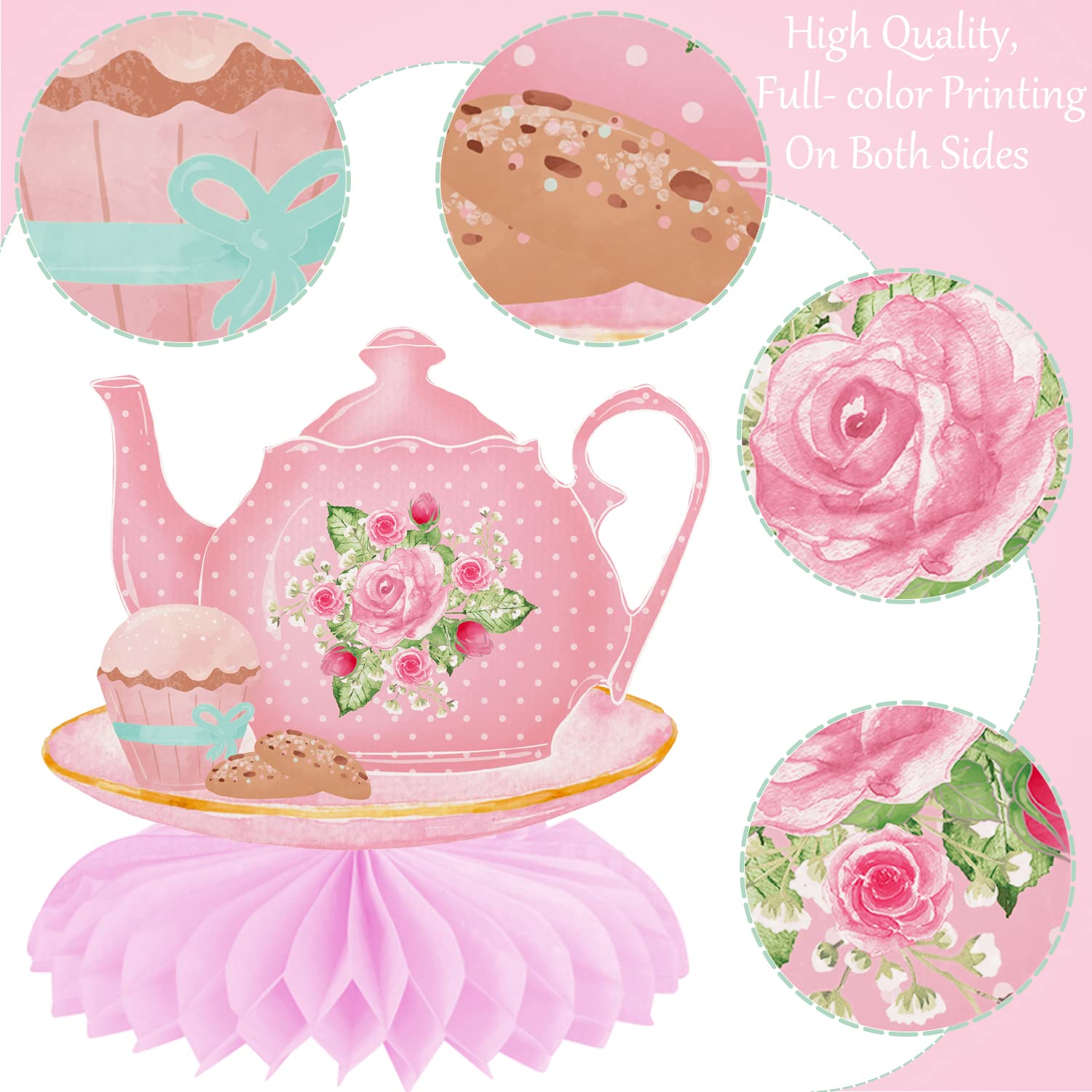 Tea Party Honeycomb Centerpieces Princess Tea Party Decorations Teapot Table Decorations 11Pcs Flroal Tea Birthday Party Table Centerpieces for Baby Shower Party Mother's Day Tea Party Supplies