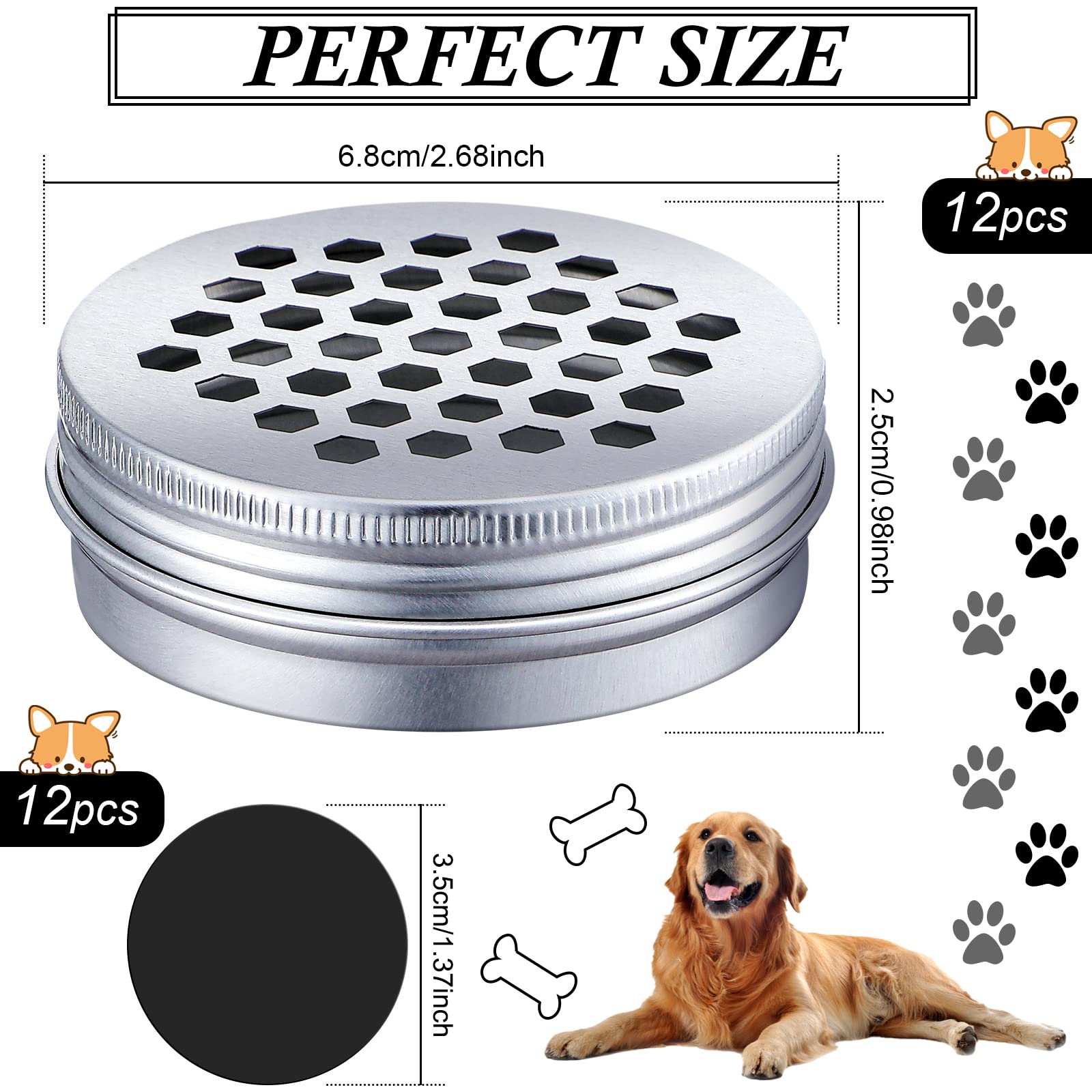 Oudain 12 Pack Dog Scent Work Tins, Dog Scent Training Box, Dog Nose Metal Container with 12 Magnetic Dots, Dog Scent Training Kit Smell Training Canisters Aluminum Cans for Dogs Training (Hexagon)