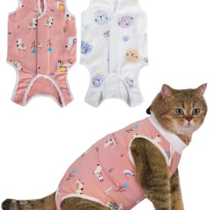 ANWA 2 Pack Cat Recovery Suit - Breathable Cat Surgery Recovery Suit Female, Cat Onesie for Cats After Surgery, Cat Spay Recovery Suit Female Abdominal Wounds