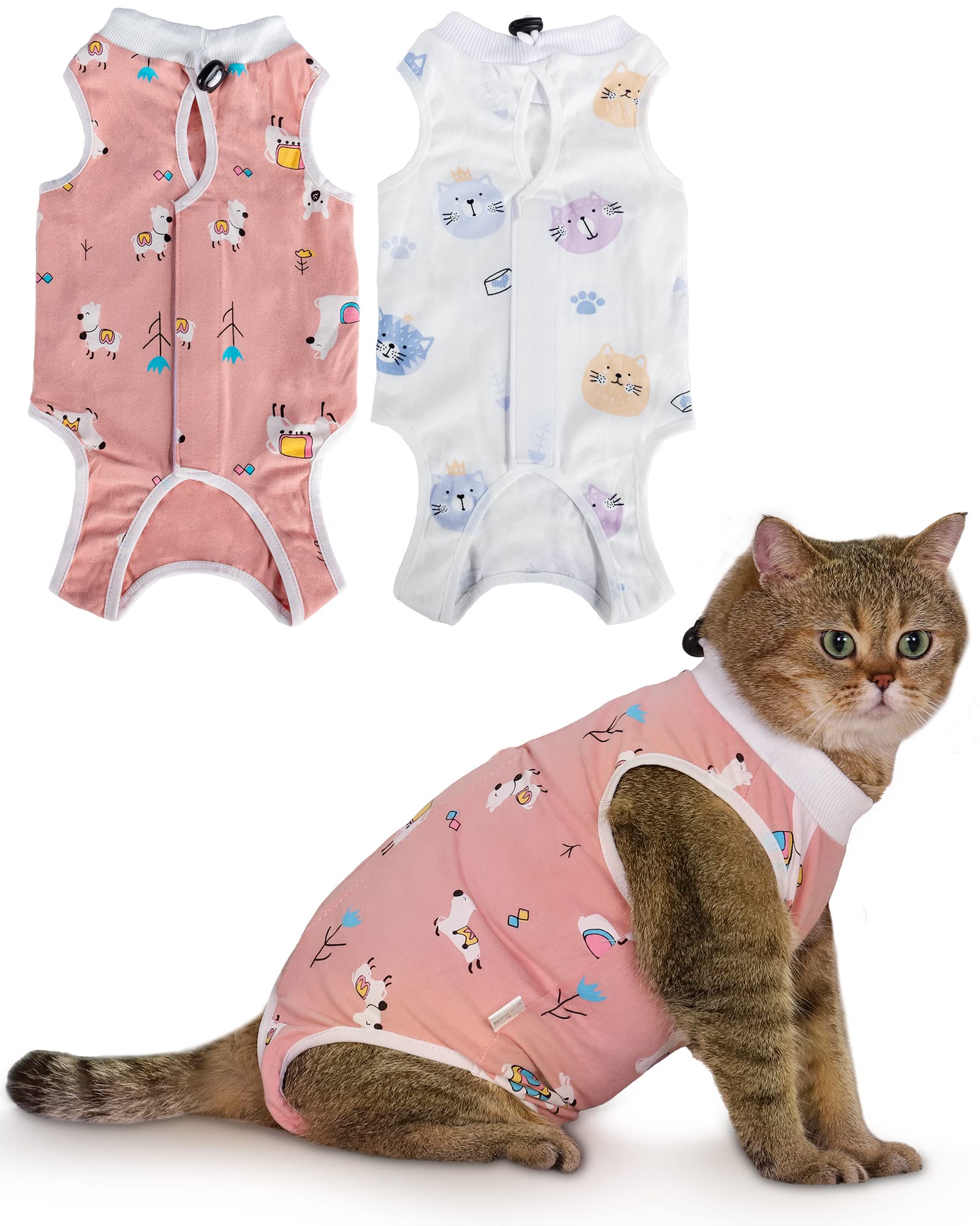 ANWA 2 Pack Cat Recovery Suit - Breathable Cat Surgery Recovery Suit Female, Cat Onesie for Cats After Surgery, Cat Spay Recovery Suit Female Abdominal Wounds