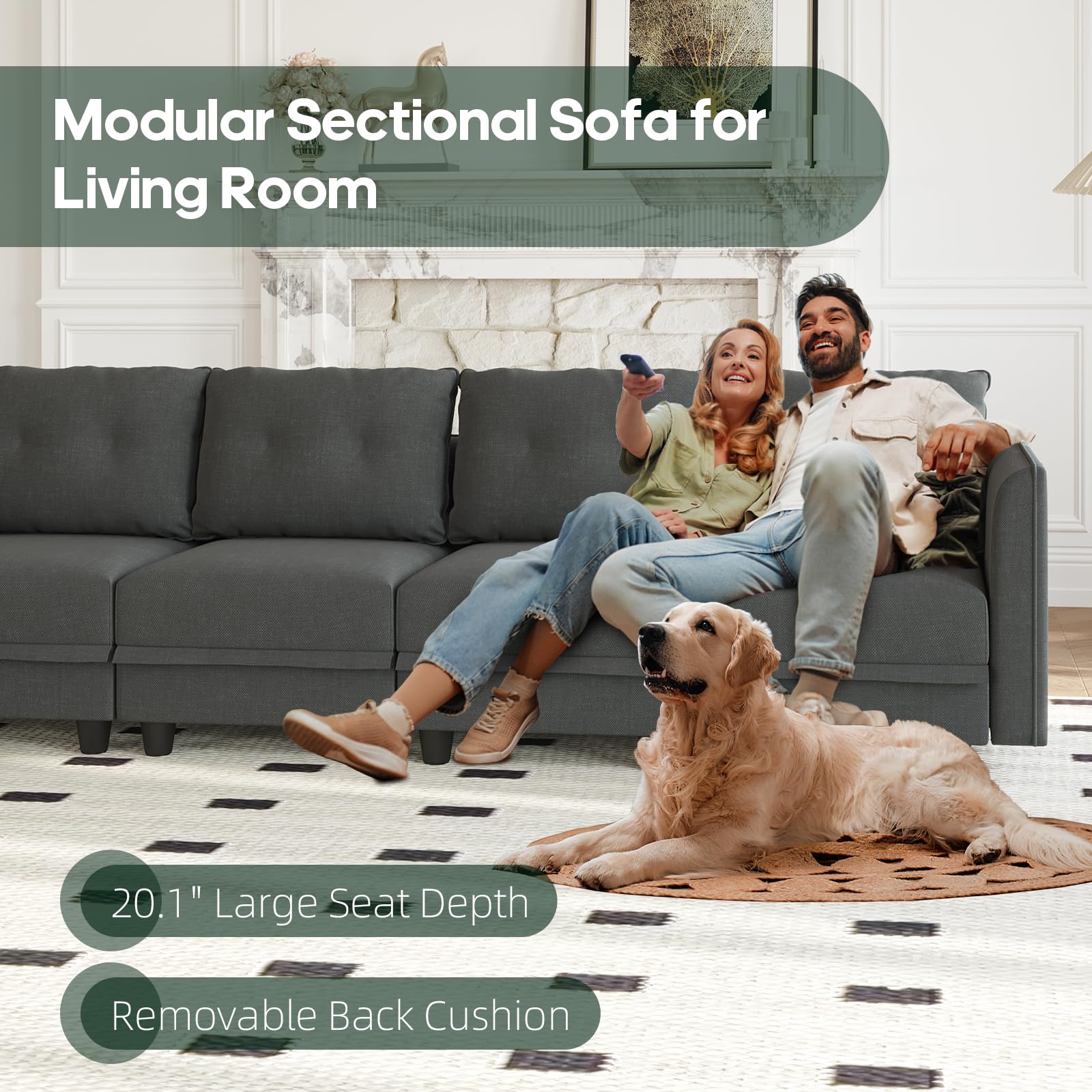 LLappuil Modular Sectional Sofa with Storage Oversized U Shaped Couch with Reversible Chaise Velvet Waterproof Anti-Scratch Sofas for Living Room 10 Seats with Ottoman Grey Brown