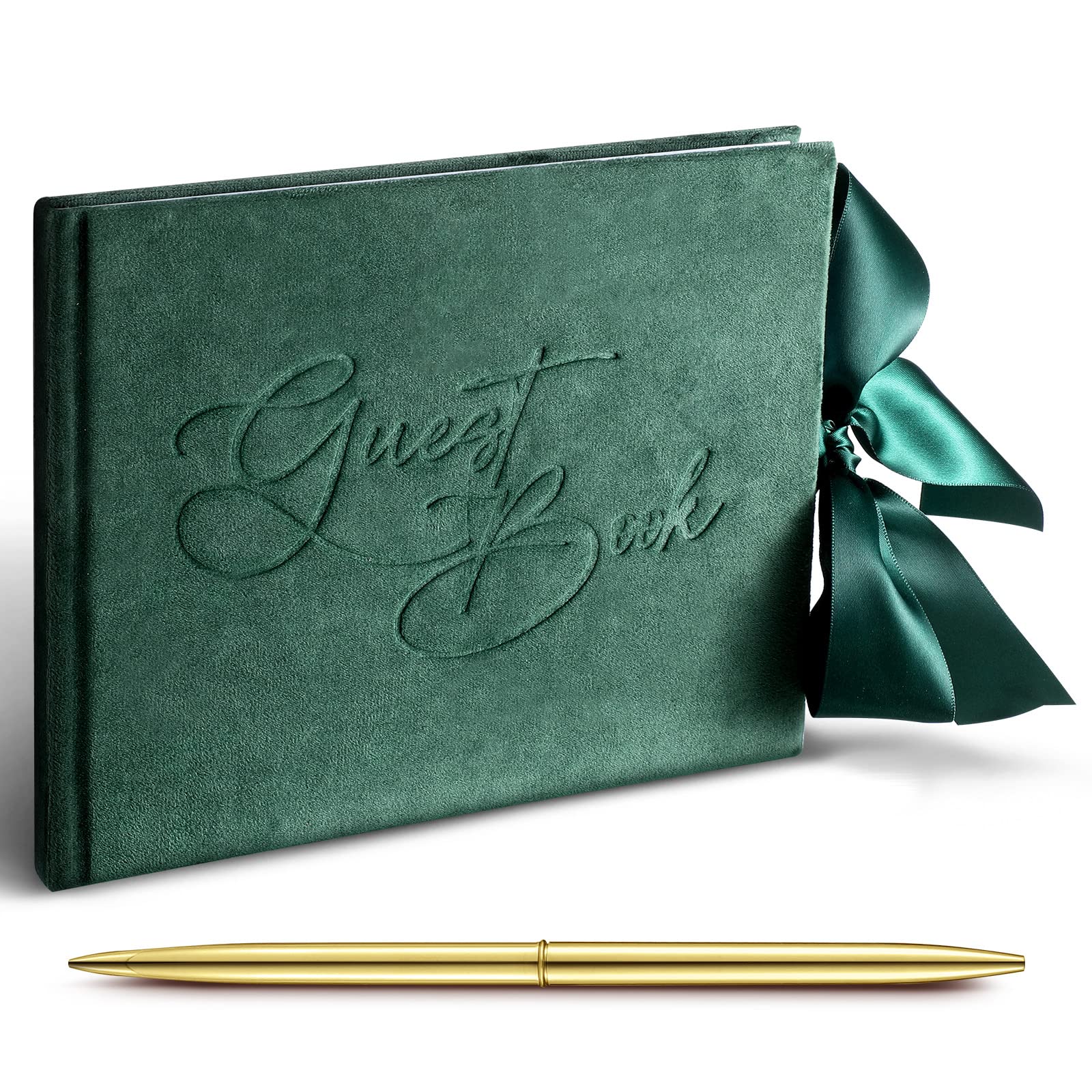 Panelee Wedding Guest Book with Pen Green Velvet Guest Book Wedding Reception 144 Page Sign in Book Wedding Memory Book Elegant Guest Book for Wedding Party Bridal Shower Guest Visitor