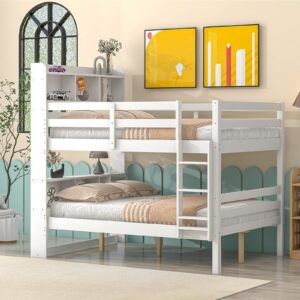 betoko solid wood bunk beds full over full with bookcase convertible wooden full size bunk bed frame with storage headboard for teens,kids,boys,girls,adults and small spaces (white, full over full)