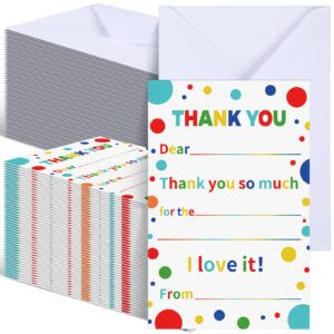 sherr 200 pcs kids thank you card with envelopes fill in the blank rainbow thank you notes birthday postcard colorful dot cardstock confetti appreciation greeting gift for boy girl graduation