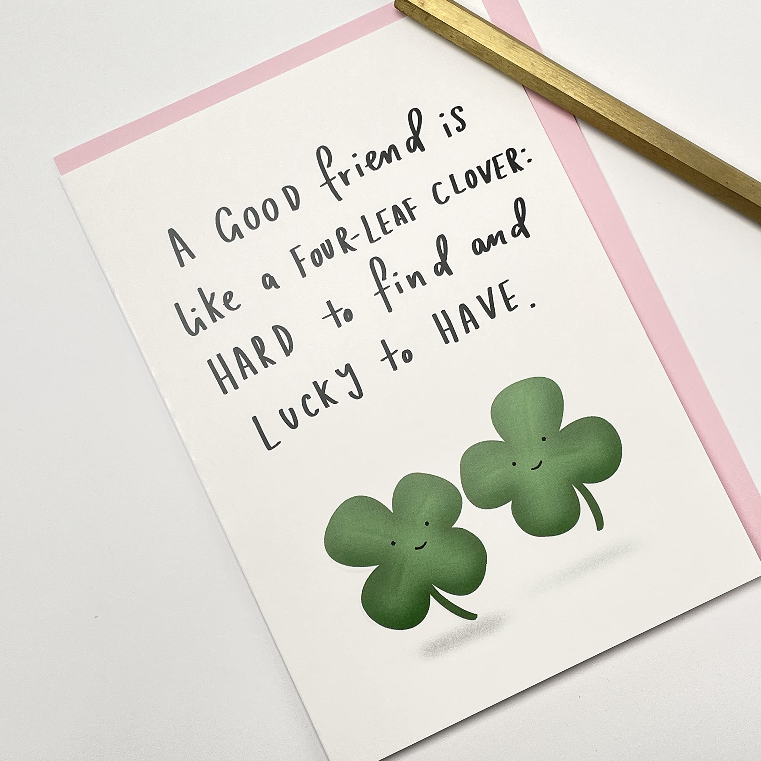 Old English Co. Cute Four-leaf Clover Friendship Card for Her - 'A Good Friend' Thank You Greeting Card for Women - Thinking of You Card for Bff, Best Friend | Blank Inside with Envelope