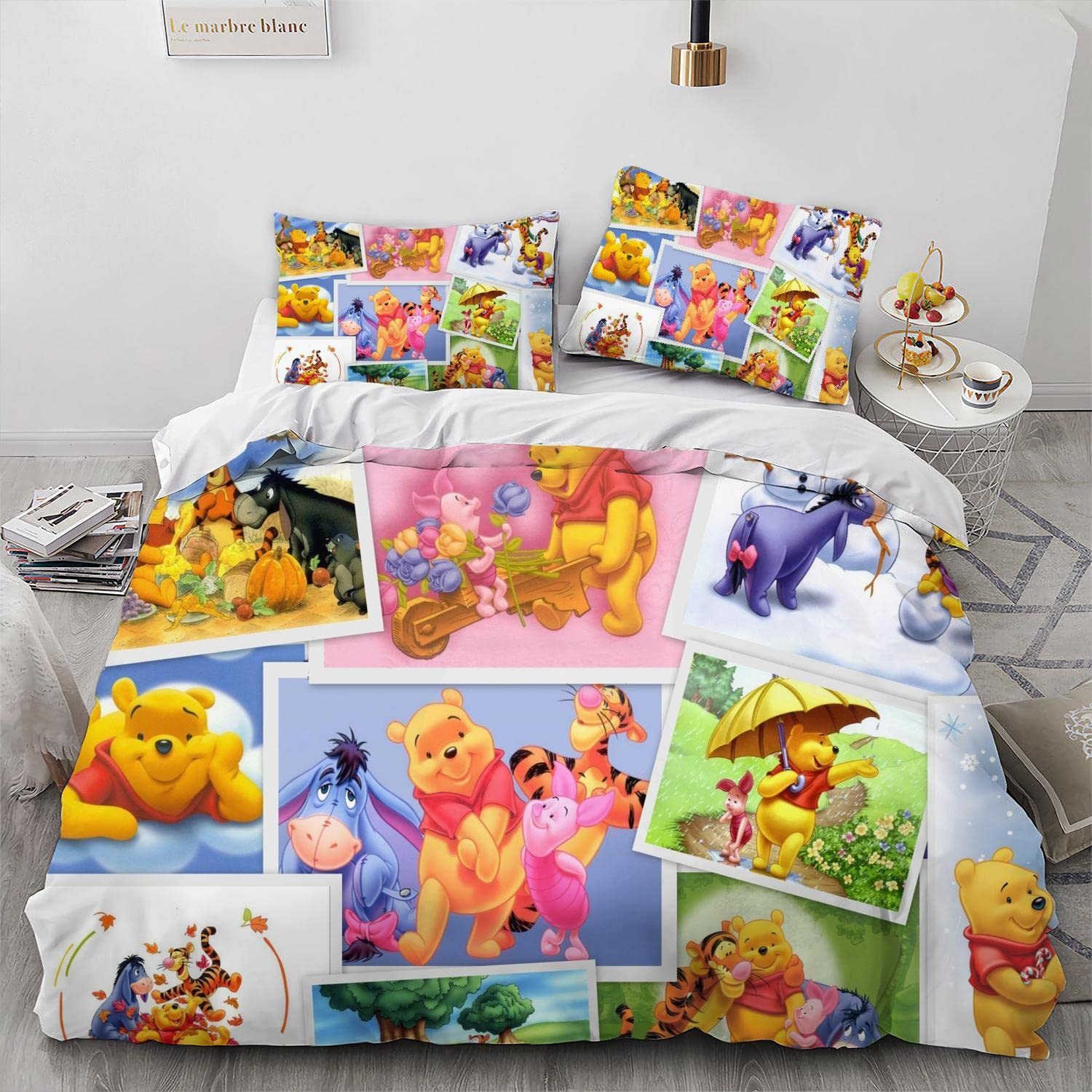 MARRKT Winnie Cartoon Bear Girl Duvet Cover Set, 100% Microfiber Bedding Sets, 3 Pieces Ultra Soft Skin-Friendly Comforter Cover Set (1 DuvetCover+2 Pillowcase) (08,Full 80x90inch)