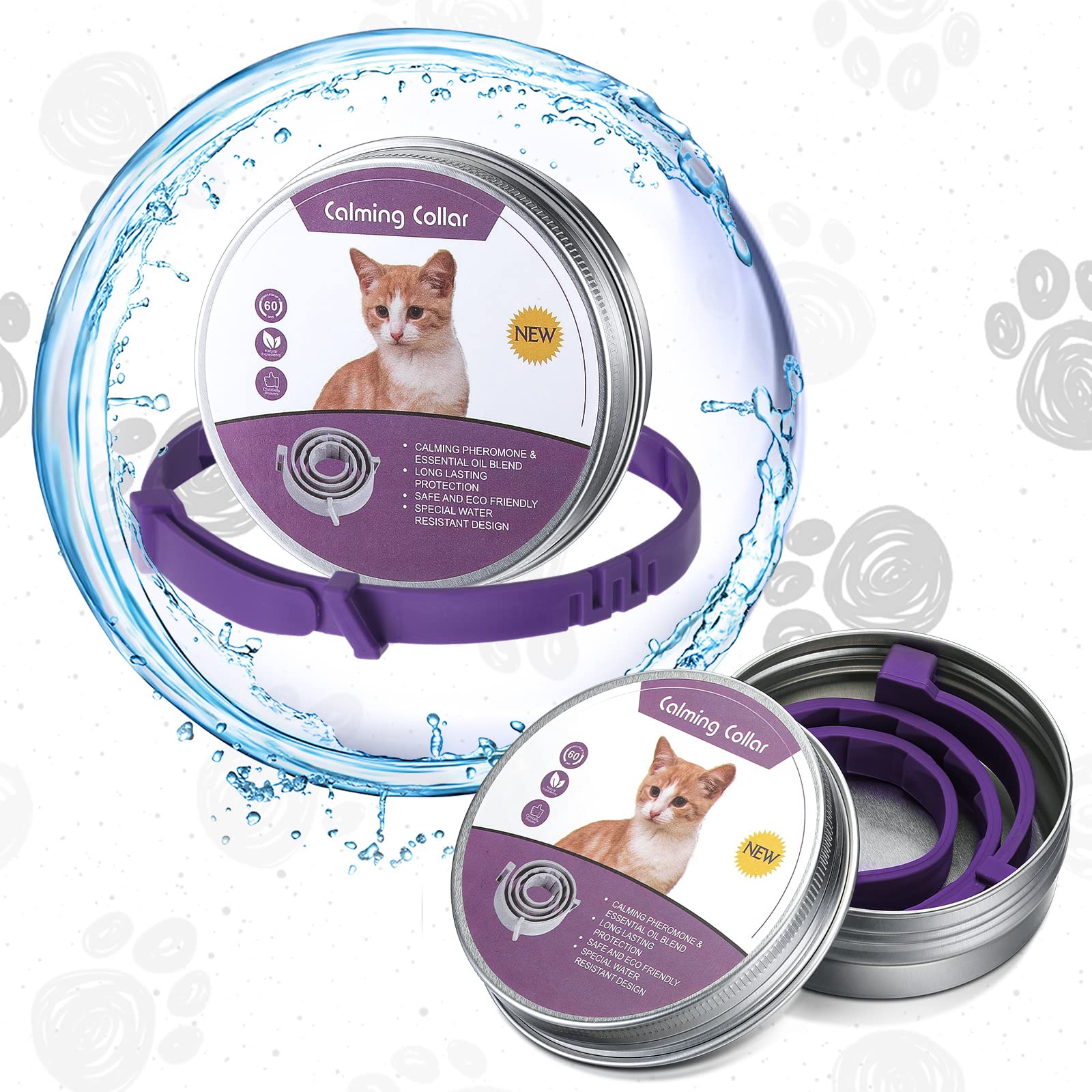 Qualirey 3 Pcs Cat Adjustable Calming Collar, Reduce Anxiety Cat Collars for Pets, Calm Collar Pacify Kitten, Suitable for Small, Medium and Large Cats, 15 Inches (Purple)