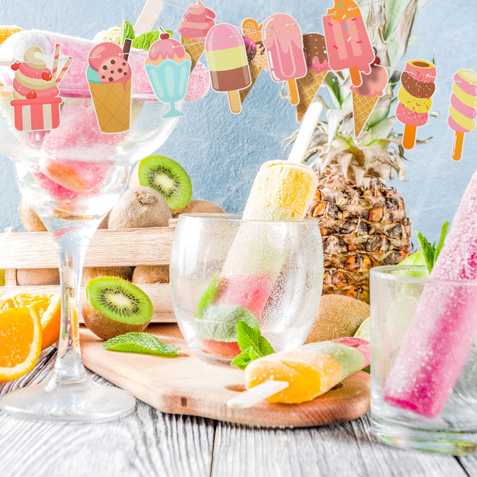 Kisston 5 Pcs Ice Cream Decorations Ice Cream Bar Banner Ice Cream Party Decorations Ice Cream Bar Supplies Garland Ice Cream Sign for Birthday Party, Baby Shower, Summer Holiday, Bachelorette Decor