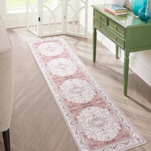 Carvapet Vintage Area Rug Boho Soft Rug Non-Slip and Stain Resistant for Kitchen,Living,bedrooms,hallways,Children's playrooms and Dining Room Carpet Mat(2X10,Pink)