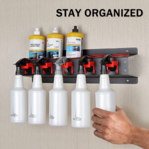 Spray Bottle Storage Rack,Spray Bottle Holder,Wall Mounted Garage Bottle Organizer with 5 Plastic Hanging Hooks Cleaning Detailing Tools Hanger,Abrasive Material Hanging Rail Car Beauty Shop Accessory