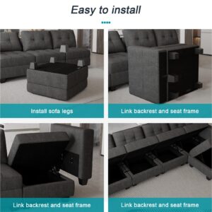 Belffin Ottoman Module with Storage for Modular Sofa Sectional Couch Cube Seat Square Storage Ottoman Footrest Modern Fabric Dark Grey