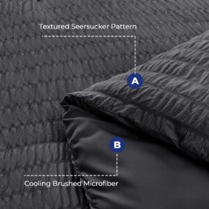 HYMOKEGE Dark Grey Duvet Cover Queen Size, Ultra Soft & Breathable 3PC Seersucker Duvet Cover Set with Zipper Closure & Corner Ties–Includes 1 Duvet Cover (90"x90") & 2 Pillowcases