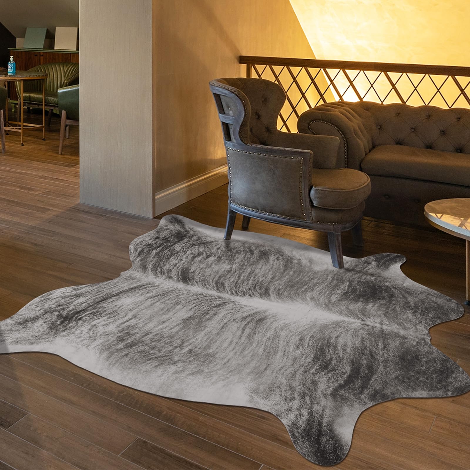 Softlife Faux Cowhide Rug, 2.5x3.6 Feet Cow Hides and Skins Carpet for Living Room Western Rug for Decorating Dorm Room Cute Cow Area Rugs for Home Faux Animal Fur Rug, Grey