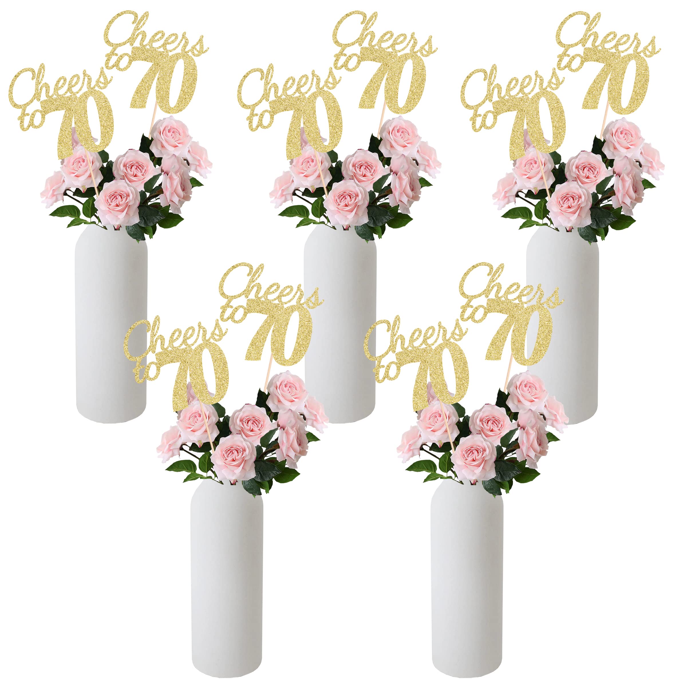 Gexolenu Cheers to 70, 10 Pack Double-Sided Gold Glitter 70th Birthday Centerpieces for Tables, Number 70 Birthday Table Toppers Party Centerpiece Sticks Party Supplies