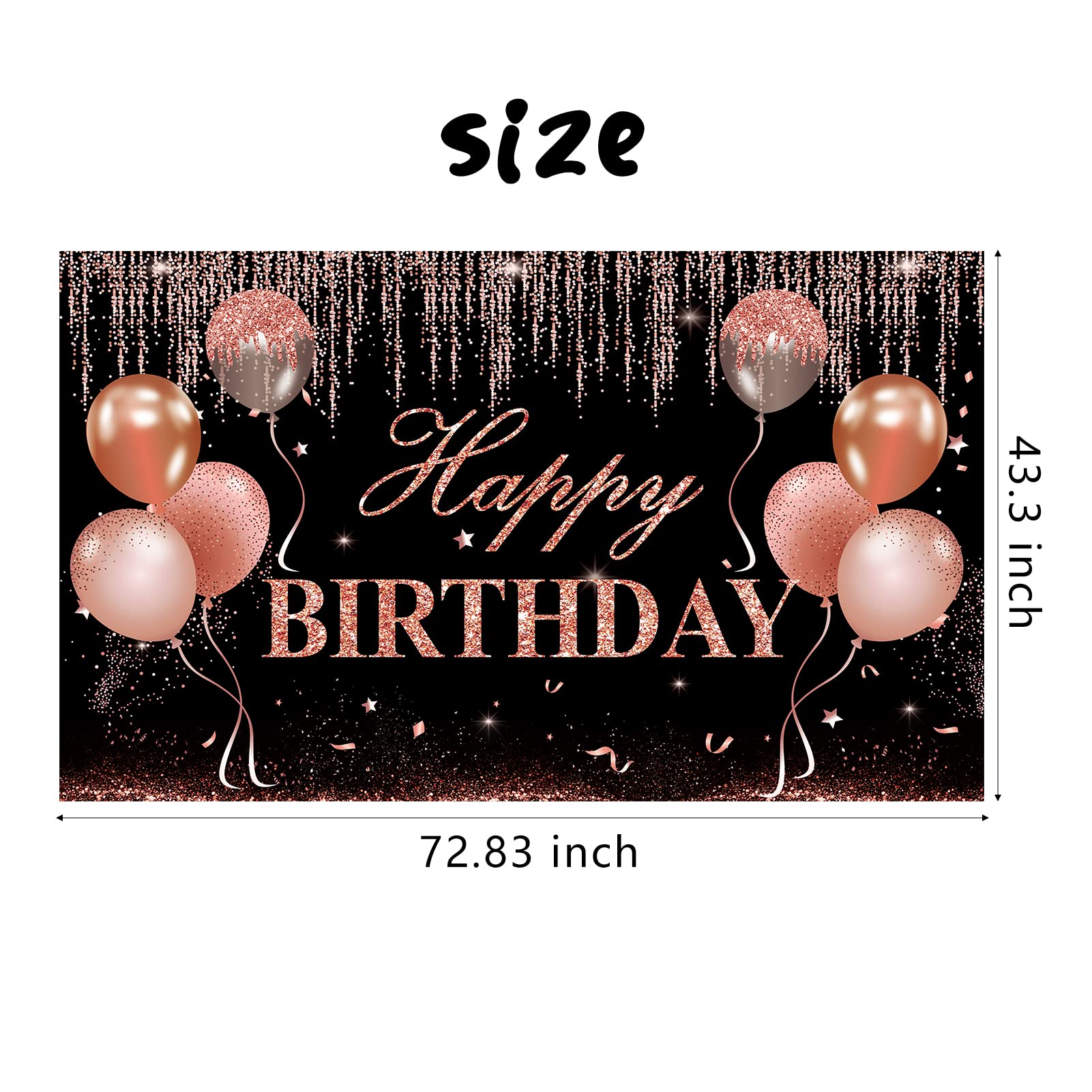 3pcs Rose Gold Birthday Banner Decorations for Women Girls, Happy Birthday Door Banner Backdrop Porch Sign Party Supplies for 16th 18th 30th 40th 50th