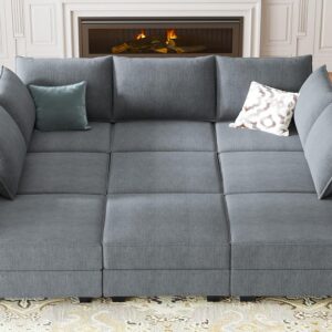 HONBAY Modular Sectional Sleeper Sofa with Storage Reversible Modular Sofa Couch Oversized Sleeper Sectional Sofa Modular Couch Bluish Grey