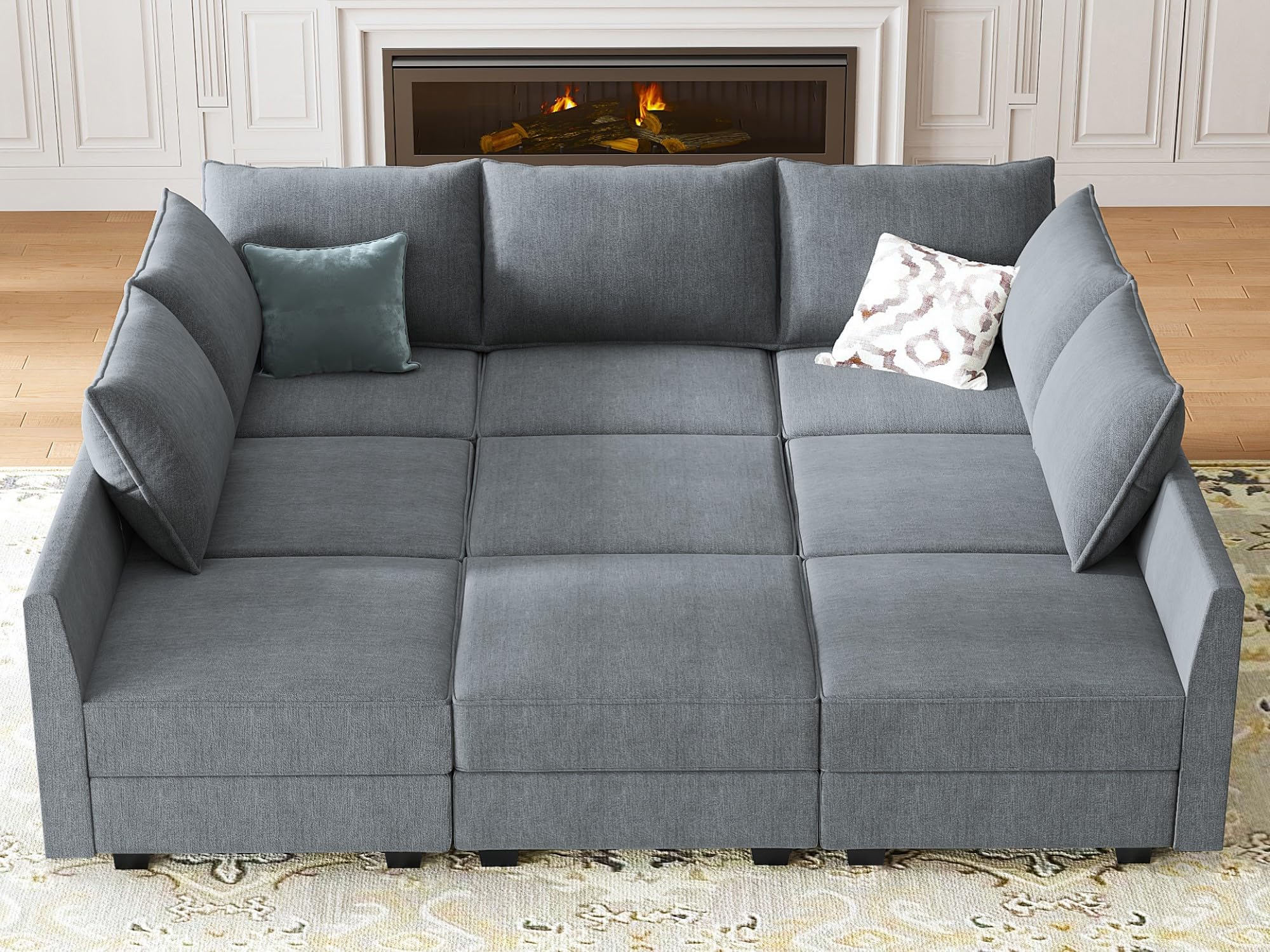 HONBAY Modular Sectional Sleeper Sofa with Storage Reversible Modular Sofa Couch Oversized Sleeper Sectional Sofa Modular Couch Bluish Grey