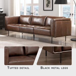 Lexicon Leather Couch, Top Grain Leather Sofa, Modern Couch, Oversized Sofa with Solid Wood Frame and Metal Legs, Couch Leather Sofas for Living Room, Bedroom, Office, 3-Seater Couches, Brown