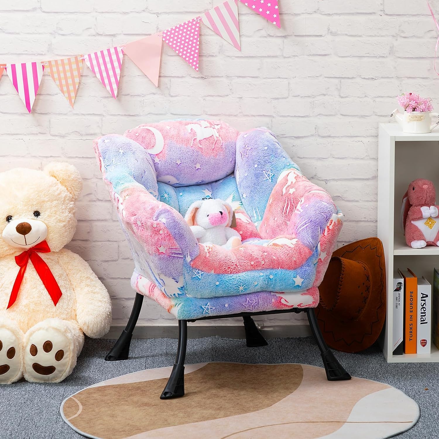 ALIMORDEN Kids Lazy Chair, Glow in The Dark Lovely Unicorn Patterns Toddler Chair, Steel Frame Leisure Sofa with Armrests, Super Soft and Comfy