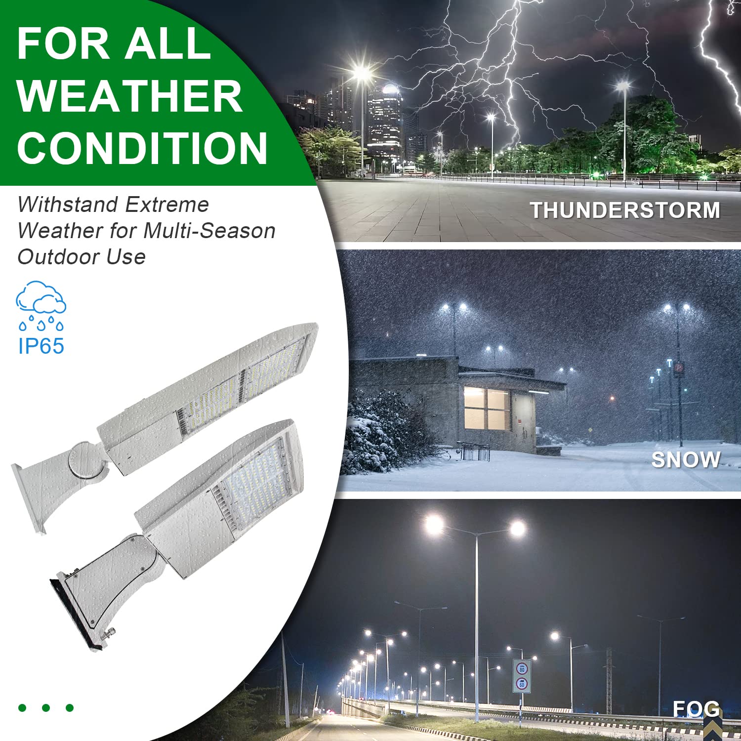 OSTEK 300W 480V White LED Shoebox Parking Lot Lights 42000LM- LED Street Pole Lights Fixture Flood Light IP65 Waterproof Commercial Outdoor Area Lighting ​for Stadium Roadway 5000K 200-480V DLC UL