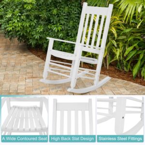 Outdoor Rocking Chair Patio Rocking Chair Porch Rocking with High Back and Handrail Comfortable and Stable Durable Load Bearing 243 lbs Patio Rocker Chair for Porch Garden and Terrace (White)