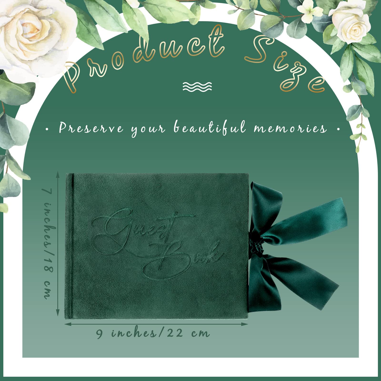 Panelee Wedding Guest Book with Pen Green Velvet Guest Book Wedding Reception 144 Page Sign in Book Wedding Memory Book Elegant Guest Book for Wedding Party Bridal Shower Guest Visitor