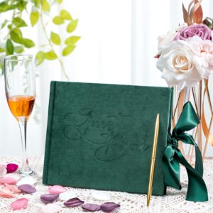 Panelee Wedding Guest Book with Pen Green Velvet Guest Book Wedding Reception 144 Page Sign in Book Wedding Memory Book Elegant Guest Book for Wedding Party Bridal Shower Guest Visitor