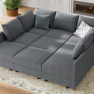 HONBAY Modular Sectional Sleeper Sofa with Storage Reversible Modular Sofa Couch Oversized Sleeper Sectional Sofa Modular Couch Bluish Grey