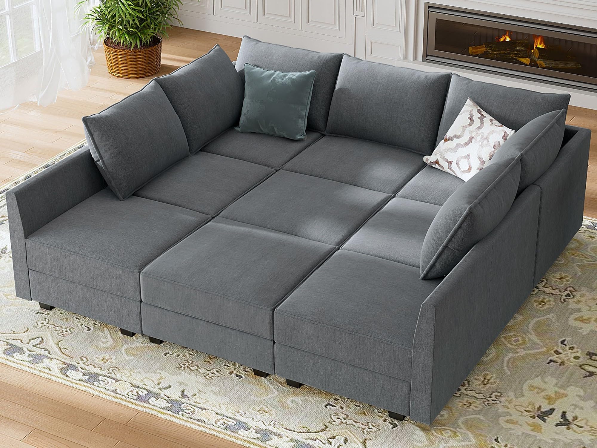 HONBAY Modular Sectional Sleeper Sofa with Storage Reversible Modular Sofa Couch Oversized Sleeper Sectional Sofa Modular Couch Bluish Grey