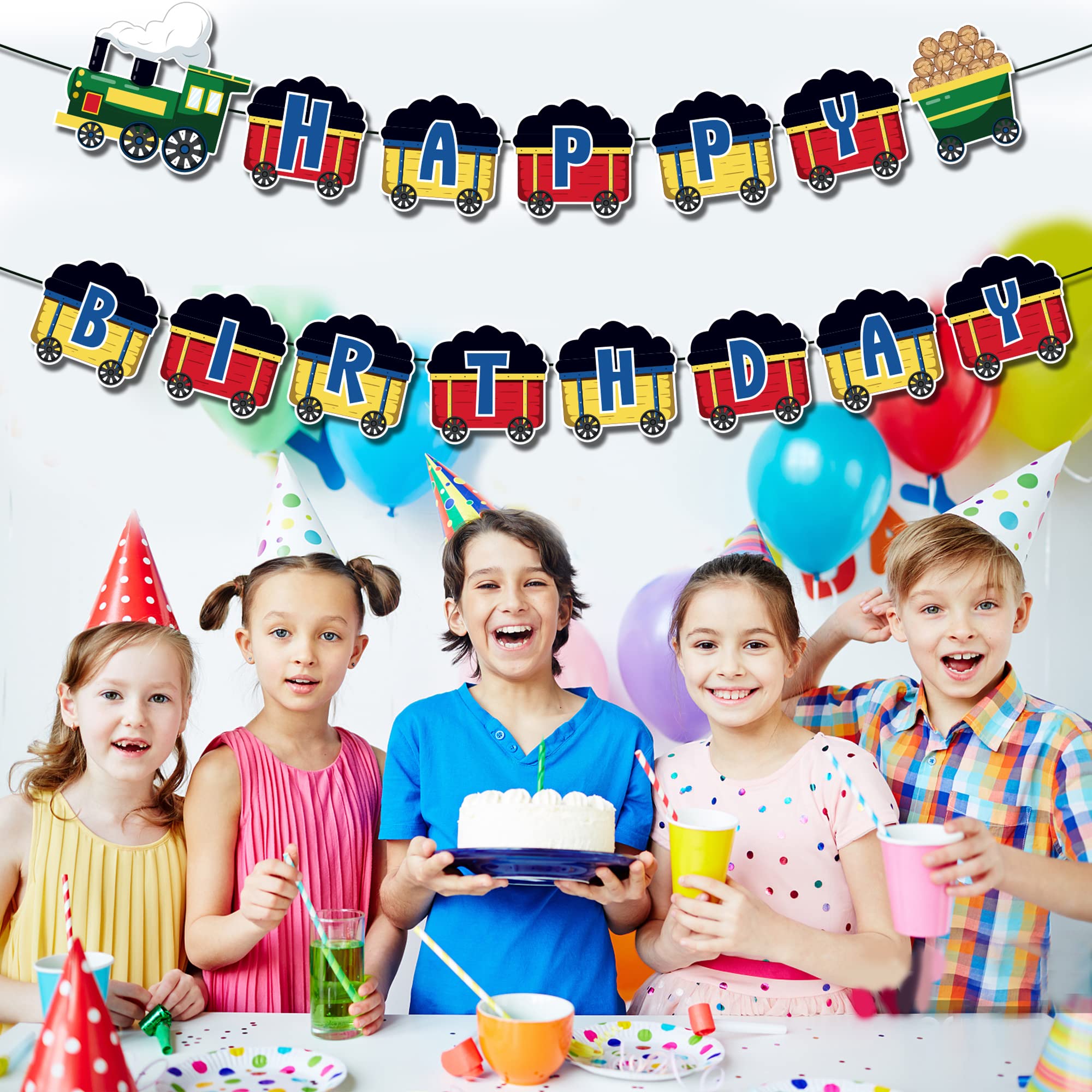 Train Happy Birthday Banner Train Birthday Party Banner Decorations Railroad Happy Birthday Party Sign Decorations for Train Theme Birthday Baby Shower Party Supplies