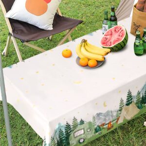 Nefelibata 3 pcs Camping Birthday Decorations Table Cover Waterproof Tablecloths One Happy Camper Party Camping Favors Bachelorette Happy Camper for Boys Girl Plastic Table Runner Disposable Supplies