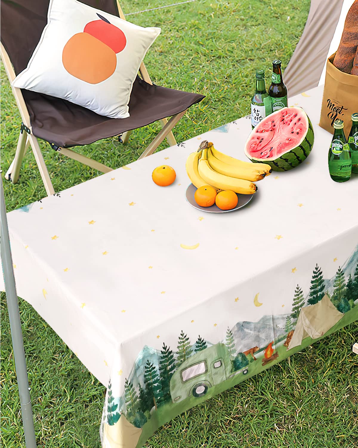 Nefelibata 3 pcs Camping Birthday Decorations Table Cover Waterproof Tablecloths One Happy Camper Party Camping Favors Bachelorette Happy Camper for Boys Girl Plastic Table Runner Disposable Supplies