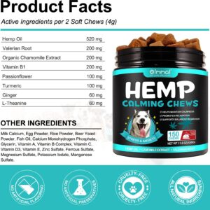 Oimmal Hemp Calming Chews for Dogs, Dog Anxiety Relief Calming Treats, Dog Calming Treats for Separation, Barking, Stress Relief, Thunderstorms, Calming Dog Treats Calming Aid (Duck 150chews)