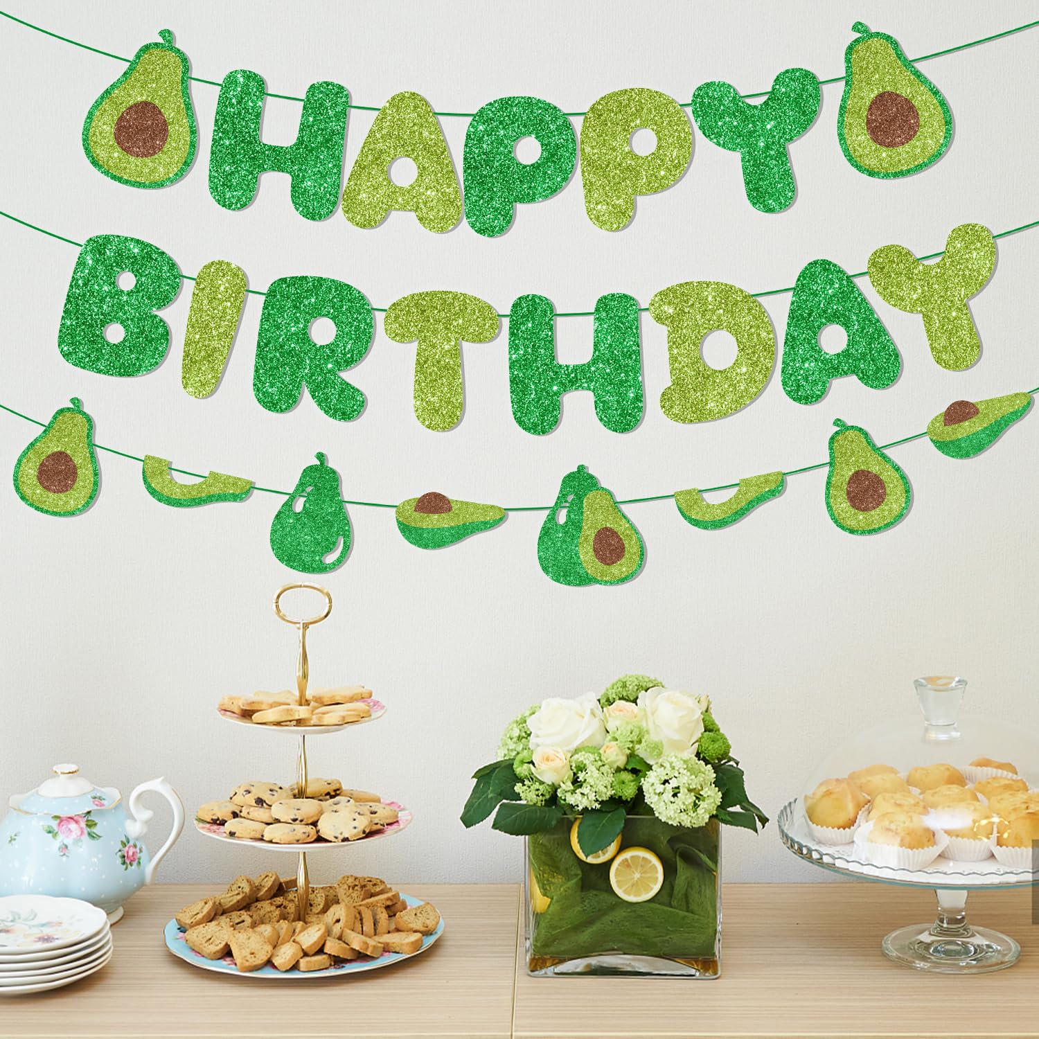 Avocado Themed Birthday Party Decorations Supplies with Glitter Avocado Birthday Garland Banner Cake Topper Let's Avocado Set for Avocado Baby Shower Birthday Party Supplies