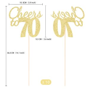 Gexolenu Cheers to 70, 10 Pack Double-Sided Gold Glitter 70th Birthday Centerpieces for Tables, Number 70 Birthday Table Toppers Party Centerpiece Sticks Party Supplies