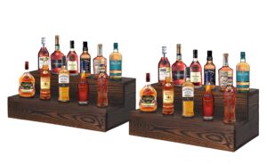 tiryiuou bottle display shelf 2 pack, wood bar bottle shelves,tabletop wine rack,tiered bottle stand, bar shelf stand for liquor, liquor bottle display shelf, bar display, home storage