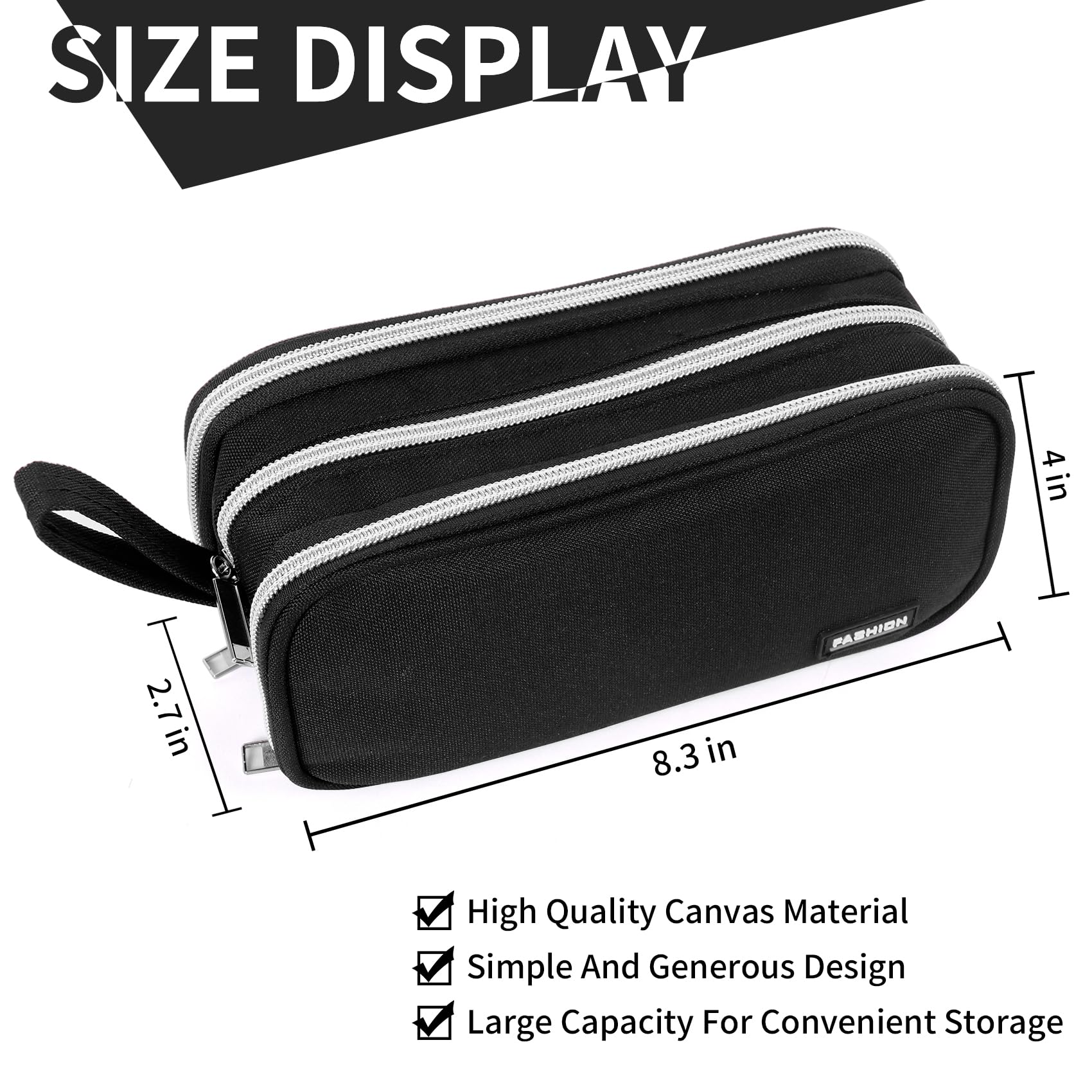 Global Park Big Capacity Pencil Case Large Storage Pencil Pouch Canvas Stationery Organizer Bag School Supplies for College Students Teens Girls Boys Adults(Black)