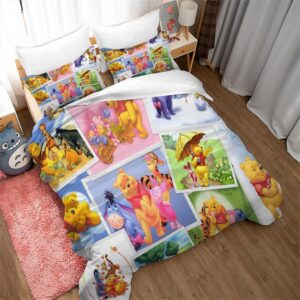 MARRKT Winnie Cartoon Bear Girl Duvet Cover Set, 100% Microfiber Bedding Sets, 3 Pieces Ultra Soft Skin-Friendly Comforter Cover Set (1 DuvetCover+2 Pillowcase) (08,Full 80x90inch)