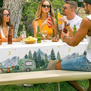 Nefelibata 3 pcs Camping Birthday Decorations Table Cover Waterproof Tablecloths One Happy Camper Party Camping Favors Bachelorette Happy Camper for Boys Girl Plastic Table Runner Disposable Supplies