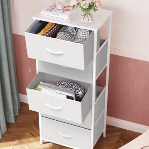 Crestlive Products Tall Dresser Vertical Storage Tower - Sturdy Steel Frame, Wood Top, Easy Pull Fabric Bins - Organizer Unit for Bedroom, Hallway, Entryway, Closets - 5 Drawers(White)