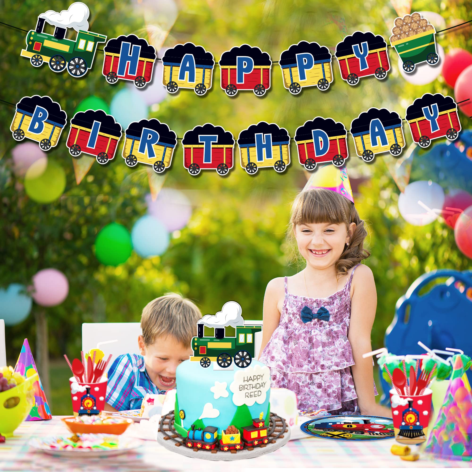 Train Happy Birthday Banner Train Birthday Party Banner Decorations Railroad Happy Birthday Party Sign Decorations for Train Theme Birthday Baby Shower Party Supplies