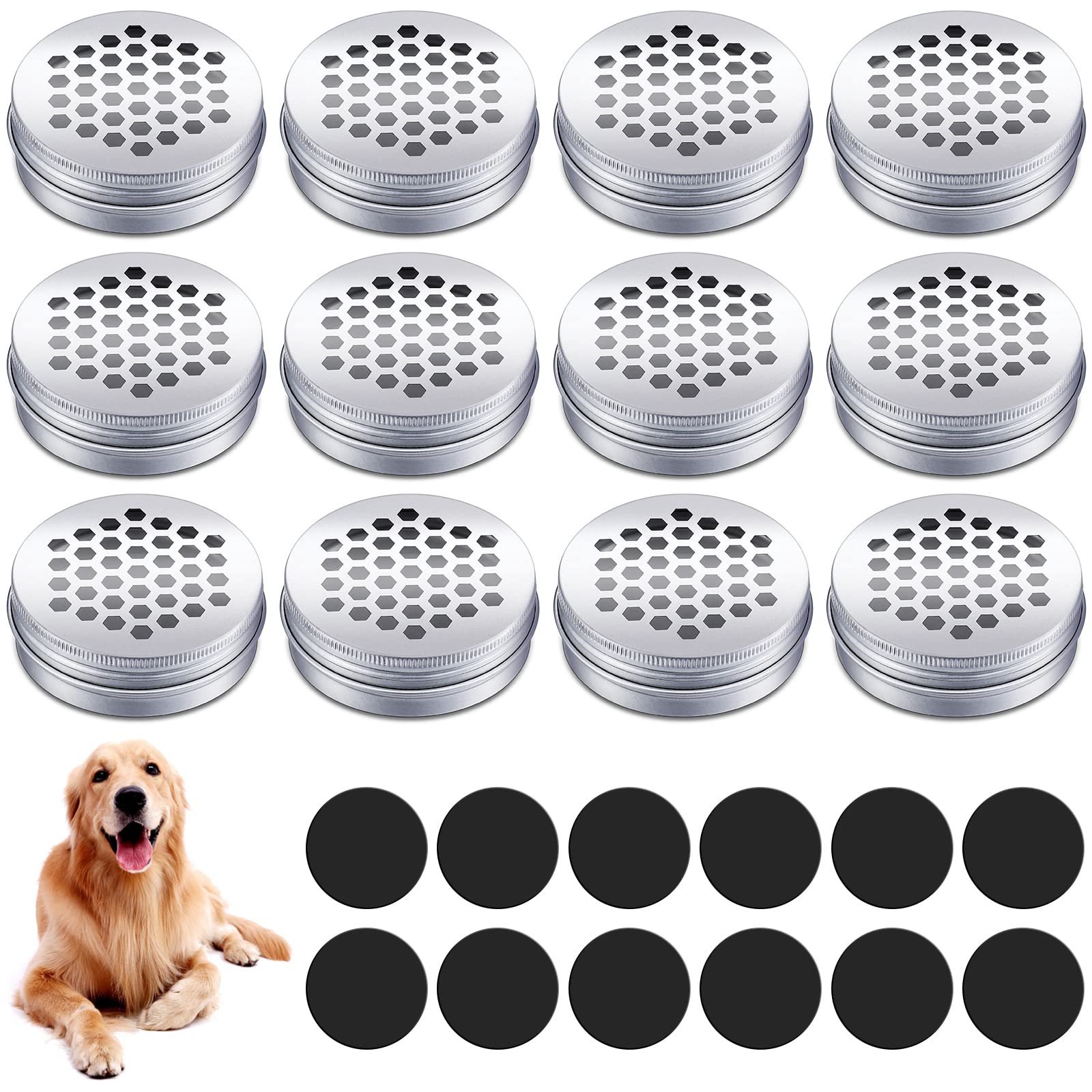 Oudain 12 Pack Dog Scent Work Tins, Dog Scent Training Box, Dog Nose Metal Container with 12 Magnetic Dots, Dog Scent Training Kit Smell Training Canisters Aluminum Cans for Dogs Training (Hexagon)