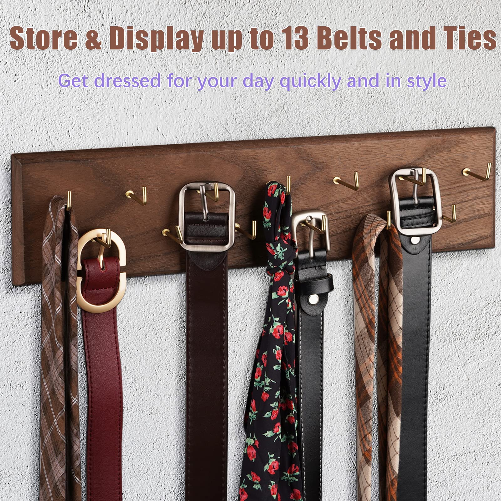 Creproly Belt Hanger Wall Mount Belt Organizer for Closet, Holds Over 28 Belts Wooden Wall Mounted Belt Rack Storage Tie and Scarf Hanger for Closet, Wall, Door (Brown)