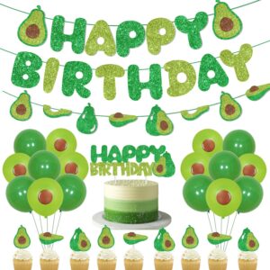 avocado themed birthday party decorations supplies with glitter avocado birthday garland banner cake topper let's avocado set for avocado baby shower birthday party supplies