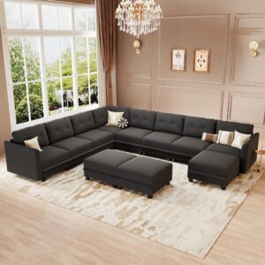 LLappuil Modular Sectional Sofa with Storage Oversized U Shaped Couch with Reversible Chaise Velvet Waterproof Anti-Scratch Sofas for Living Room 10 Seats with Ottoman Grey Brown