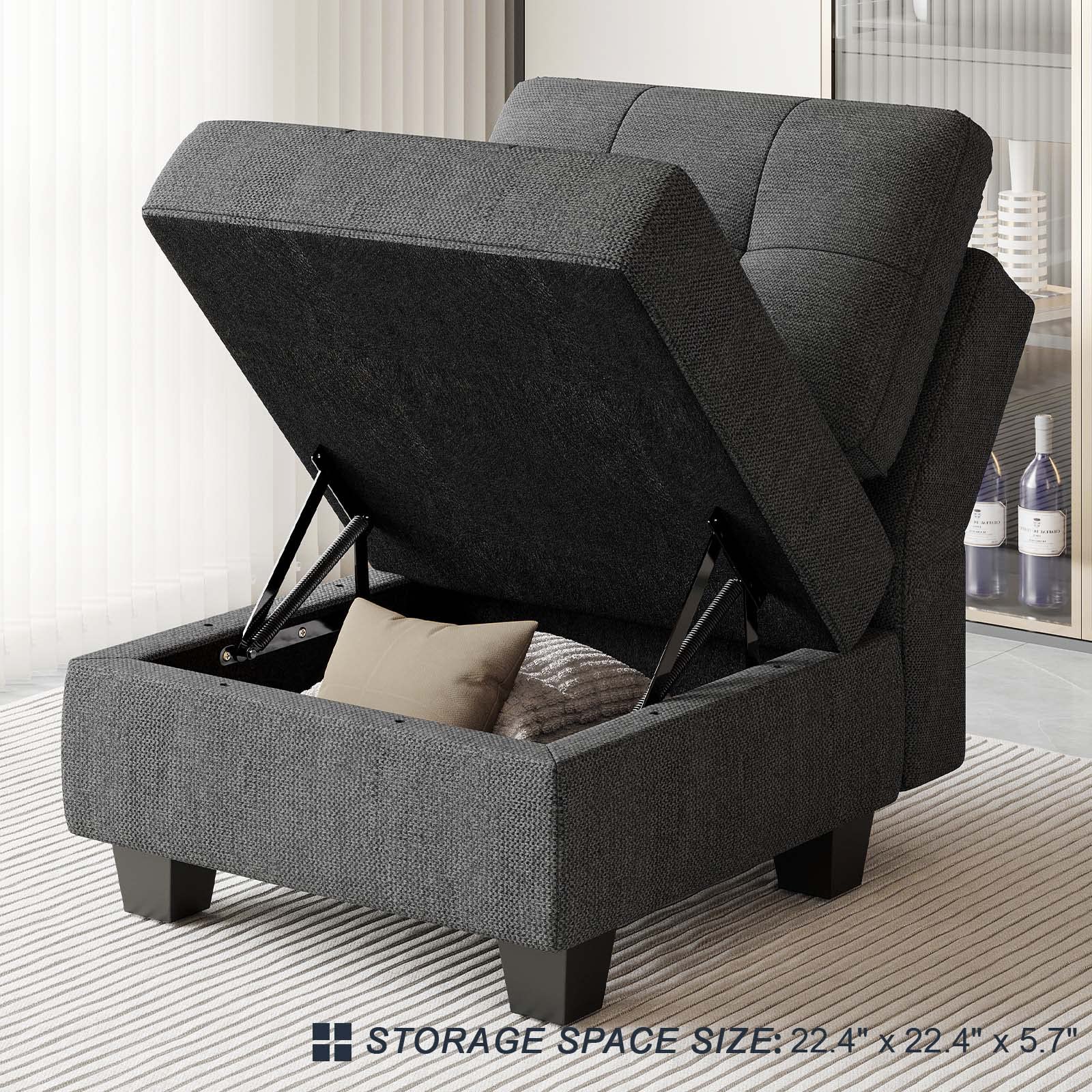 Belffin Ottoman Module with Storage for Modular Sofa Sectional Couch Cube Seat Square Storage Ottoman Footrest Modern Fabric Dark Grey