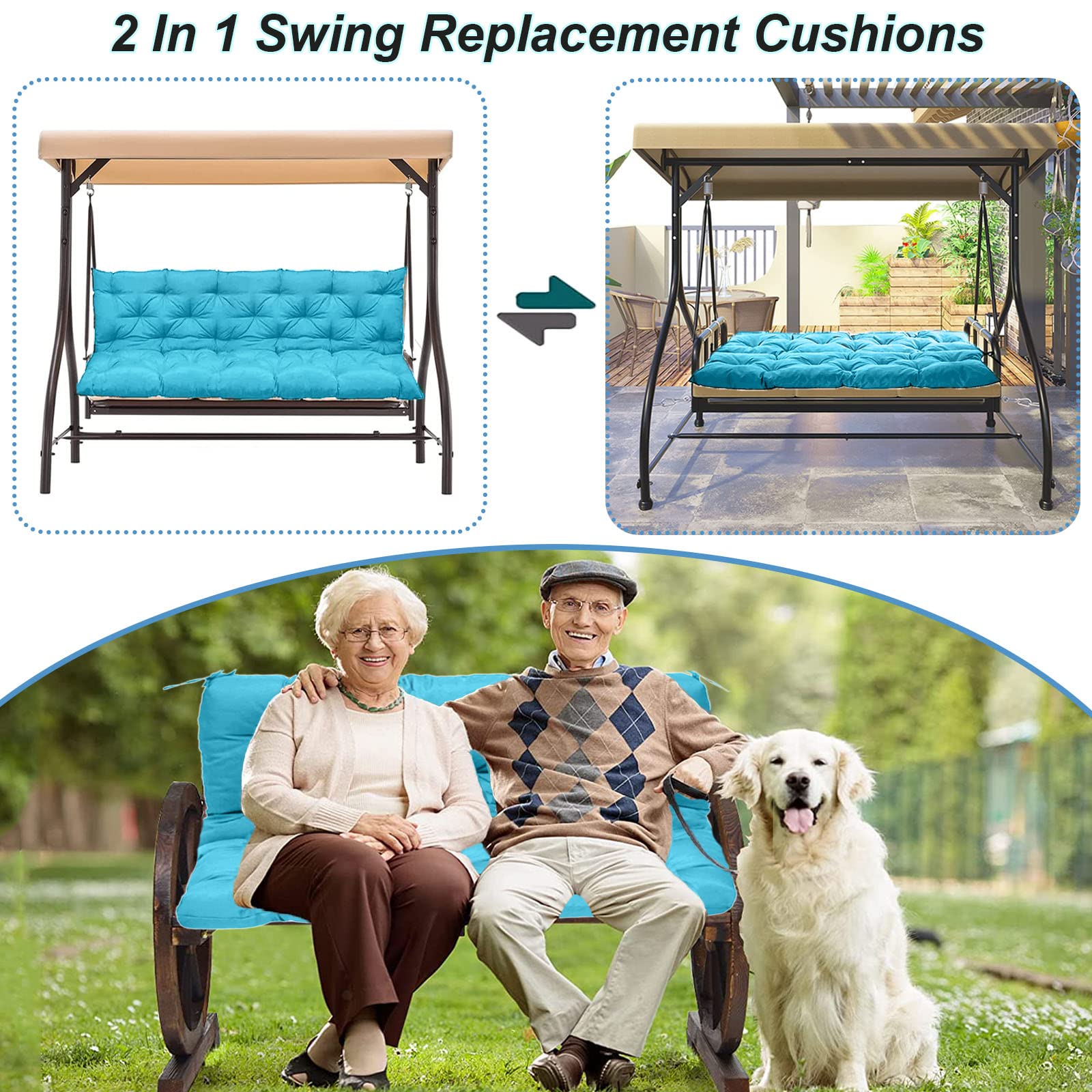 DHIJUPNG Replacement Cushions for Outdoor Swing, Waterproof Porch Bench Swing Cushions 2 Seater for Outdoor Furniture, Thicken 4" Patio Swing Cushions Suitable for 38-42" Swings(Sky Blue 40x40in)