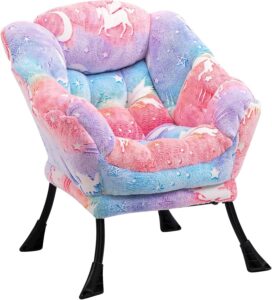 alimorden kids lazy chair, glow in the dark lovely unicorn patterns toddler chair, steel frame leisure sofa with armrests, super soft and comfy