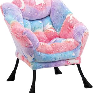 ALIMORDEN Kids Lazy Chair, Glow in The Dark Lovely Unicorn Patterns Toddler Chair, Steel Frame Leisure Sofa with Armrests, Super Soft and Comfy