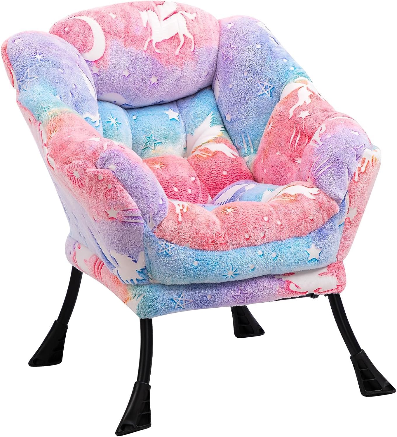 ALIMORDEN Kids Lazy Chair, Glow in The Dark Lovely Unicorn Patterns Toddler Chair, Steel Frame Leisure Sofa with Armrests, Super Soft and Comfy